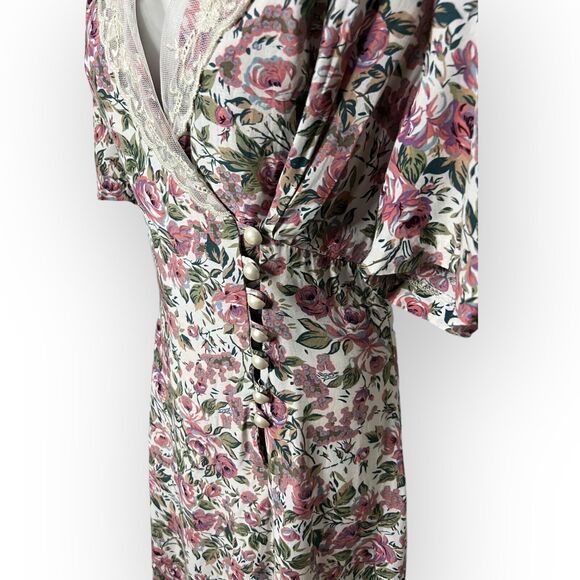 Jonathan Martin Vintage 80s Pastel Floral Lace Collar Cottagecore A-Line Dress - Picture 9 of 16